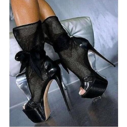 Sexy Platform Butterfly-knot Mesh Sandals Boots Women Peep toe Super Thin Heel Gladiator Sandals Best Quality Party Ankle Boots