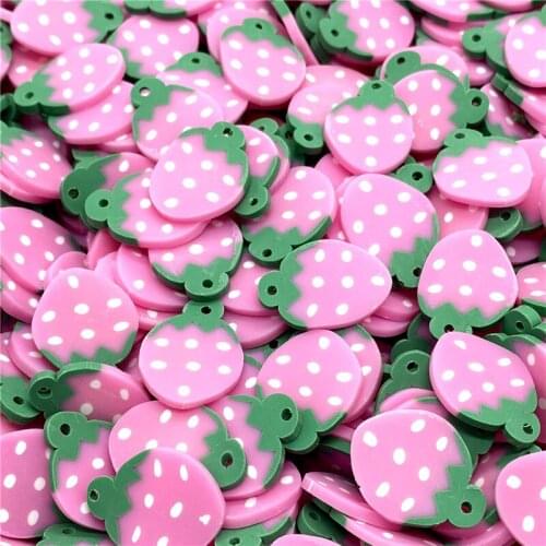 20Pcs/lot 20mm Strawberry Beads Flakes Clay Beads Polymer Spacer Beads For Jewelry Making DIY Bracelet Hairpin #A89-14