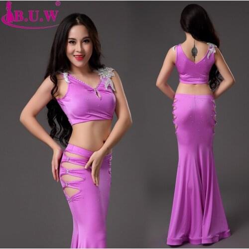 BUW Girls belly dance stage clothes set Women belly dancing clothes short sleeves top+long skirt 2pcs belly dance suits BY019