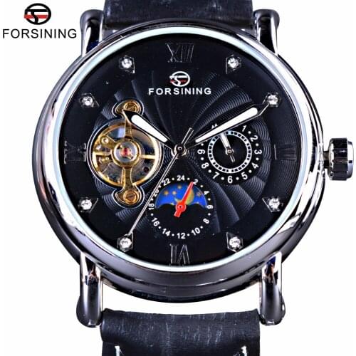 Forsining Fashion Toubillion Design Swirl Dial Luminous Luxury Moon Phase Men Watches Top Brand Luxury Automatic Watch Clock Men