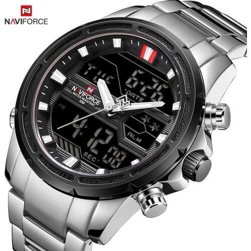 NAVIFORCE Quartz Wrist Watch For Men Sport Business Calander Stainless Steel Waterproof Week Display Big Dial Mens Watches9183S