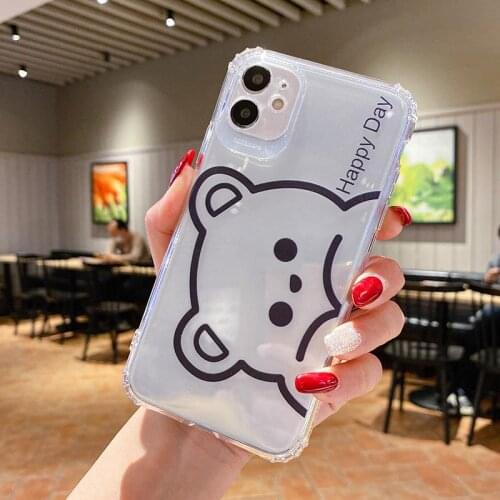 Happy Day Bear Phone Case Soft TPU For iPhone 12 11 Pro Max 12Mini 6 6s 7 8 Plus X XS Max XR Transparent Protection Back Cover