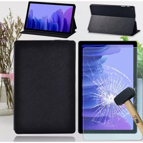Tablet Case for Samsung Galaxy Tab A7 T500/T505 10.4 Inch Pure Black Protective Case + Free Stylus + Glass Tempered Film