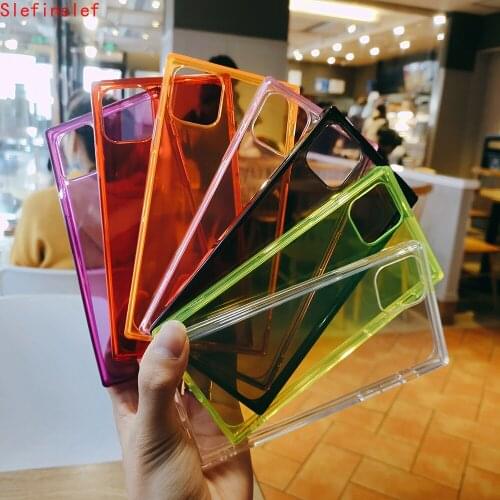 Phone Case For iphone 11 12 Mini Pro Max X XR XS Max 6 7 8 Plus SE 2020 Square Fluorescent Color Transparent Soft Silicone Cover
