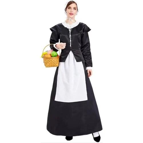 Black And White Europe Women Maid Cosplay Female Halloween French Housekeeper Costumes Carnival Purim Role Play Show Party Dress