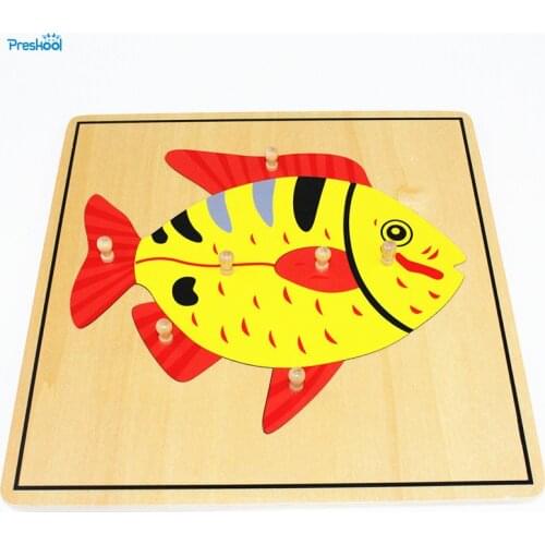 Baby Toy Kids Montessori Fish Puzzle Animal for Children Wood for Early Childhood Education Preschool Training Learning