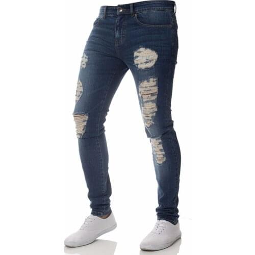 Male Ripped Hole Jeans Mens Charming Tight Pants Youth Fashion Hip Hop Zipper Streetwear High Quality Stretch Pencil Trousers