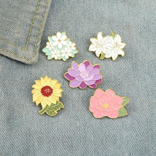 Lily Sunflower Sweety Enamel Pins Custom Plants Brooch Lapel Badge Bag Cartoon Jewelry Gift for Friends