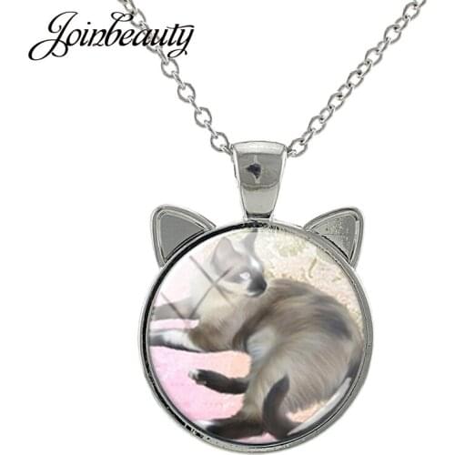 JOINBEAUTY Charms Lucky Cat Glass Cabochon Pendant Ear Necklaces Long Chokers Necklaces For Women Jewellery B108