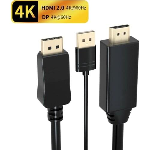 HDMI-compatible to Displayport Cable Video Converter Adapter Cord 1.8M With USB Power 4K 60Hz for PS5 PS4 Pro PC Laptop