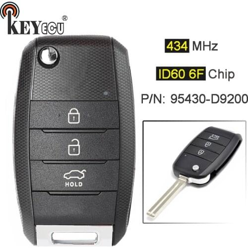 KEYECU 434MHz ID60 6F Chip P/N: 95430-D9200 Upgraded Flip Folding 3 Button Remote Car Key Fob for KIA Sportage 2016 2017