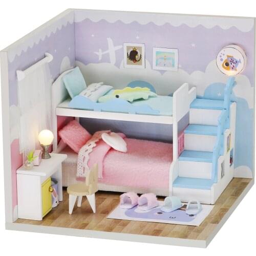 Doll House Furniture Wooden Miniature DIY Kit with Dust Cover Assemble Crafts Toy Best Birthday Gift For Children Girl