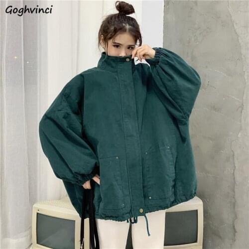 Women Basic Jackets Couple Solid Zipper Turn-down Collar Simple Harajuku Stylish Oversize Windbreaker Unisex Females Spring Chic