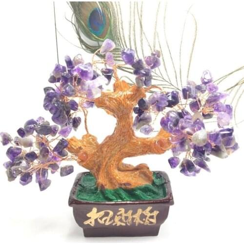 Natural Amethyst Crystal Money Tree New Years Products Mini Christmas Tree Feng Shui for Wealth Luck Home Decoration