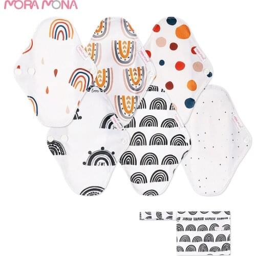 Mora Mona 6Pcs/set Small Regular Flow Bamboo Charcoal Menstrual Pads Soft Washable Womens Sanitary Towels With A Waterproof Bag