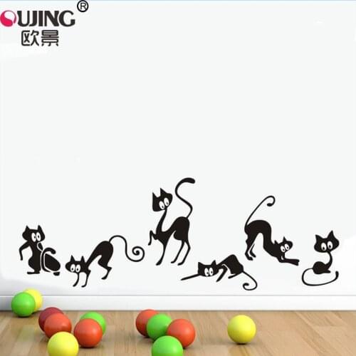 Cartoon Black Naughty Kitten Cats Wall Sticker For Kids Rooms Art Mural Bedroom Fridge Kitchen Home Decoration Vinyl Wall Decor