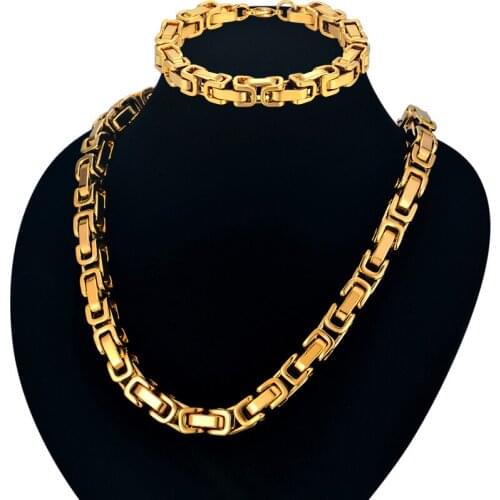 Classic Byzantine Chain Bracelet And Necklace Set For Men Wholesale Nigeria Gold Color African Dubai Fashion Men Jewelry Sets