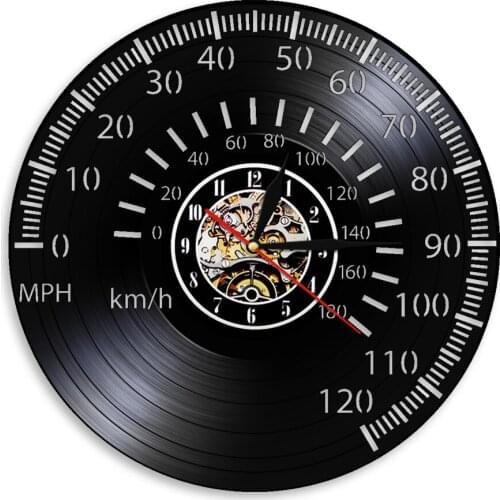 Speedometer Laser Cut Longplay Wall Clock Vintage Cafe Racer Tachometer Wall Art Motorcycle Racing Bike Vinyl Lamp