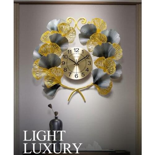 New Chinese Wrought Iron Ginkgo Leaf Wall Clock Ornaments Home Livingroom Wall Mural Decoration Hotel Office Wall Sticker Crafts