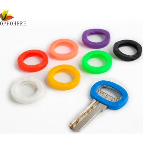 OPPOHERE 8pcs/16pcs Mixed Color Hollow Rubber Key Covers Multi Color Round Soft Silicone Keys Locks Cap Elastic Topper Keyring