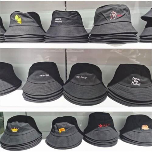 Women Solid Cotton bucket hat Black Embroidered Fisherman Caps Adult Men Folding Panama Hip hop Fishing Camping Sport Hat