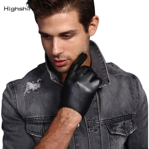 Mens Genuine Leather Gloves Male Soft Goatskin Thin Fashion Casual Driving gloves Warm Winter Touch Screen short Wrist gloves