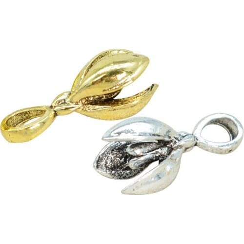 50 PCS 9*19mm Metal Alloy Flower Buds Pendant Vintage Flowers Charm DIY Jewelry Accessories