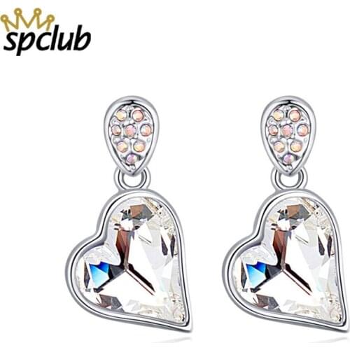 Luxury Heart Shaped Real Crystals from Swarovski Bijoux Stud Earrings For Women Brincos Best Gift Fashion Wedding Jewelry