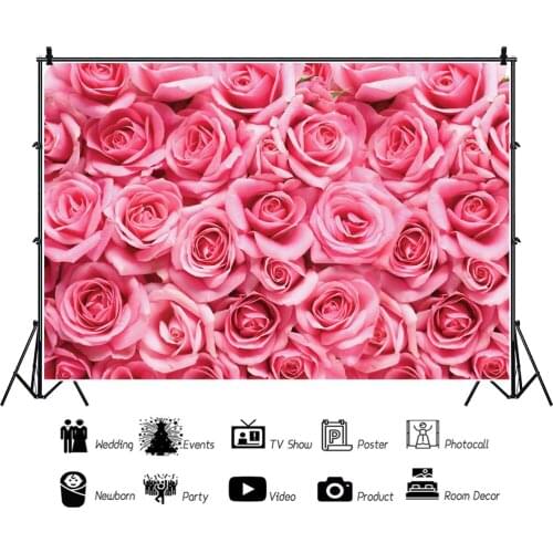 Romantic Pink Covered with Roses Portrait Photography Backdrop Decor Propose Marriage Photo Background Studio Photocall Props