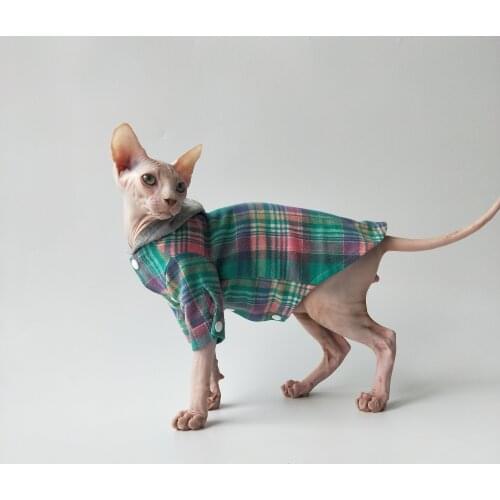 Sphinx Hairless Cat German Pet Hooded Plaid Shirt Autumn/Winter Cardigan Sweater