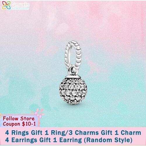 Smuxin 925 Silver Beads Pave Ball Pendant Charms fit Original Pandora Bracelets for Women Jewelry Making Birthday Girl Gift