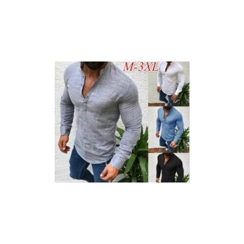 Solid color long sleeves casual linen half-open shirt for men