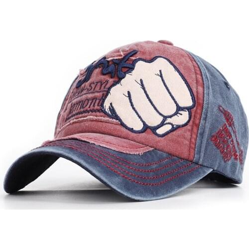 Washing Vintage Fists Embroidery Cotton Baseball Cap Adjustable Snapback Cap for Men and Women 74