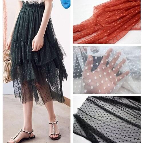High Quality Black Mesh Polka Dot Stretch Lace Fabric DIY Skirt Clothing Stitching Wedding Dress Home Accessories 150cm wide