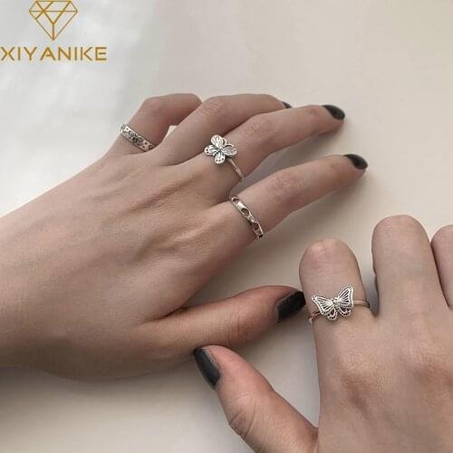 XIYANIKE 925 Sterling Silver Korea Open Love Heart Butterfly Hollow Rings Female Temperament Fashion Retro Handmade Trend Gifts