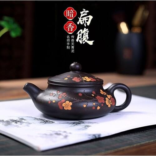 Yixing Zisha Teapot Raw Ore Purple Sand Handmade Clay Painted Pot Plum Dark Fragrant Flat Belly Home Tea Kettle Customization