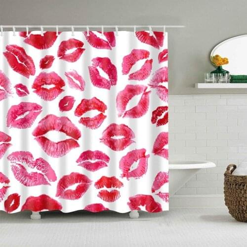 Pink Lady Pretty Lip Print on White Background Bathroom shower curtain durable fabric mildew bathroom accessories creative with