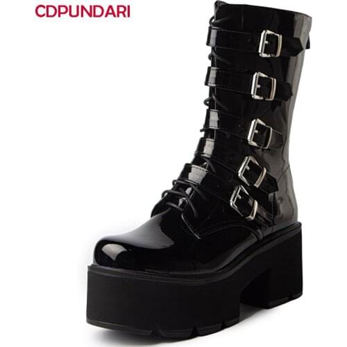 Ladies Black High Heels Platform Ankle Boots For Women Autumn Winter Punk Chunky Short Boots Shoes Bottes Plateforme Femme