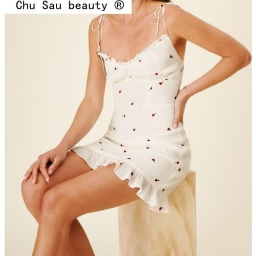 2021 New Fashion Holiday Chic Floral Print Sling Mini Dress Women Sweet Style Ruffles Sexy Sleeveless Backless Dresses Female