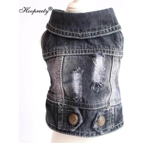 Pet Dog Vest Shirts Clothes Summer Puppy Cat Hole Denim T-shirt Casual Jean Jacket For Small Dogs Chihuahua Black Costume 10A