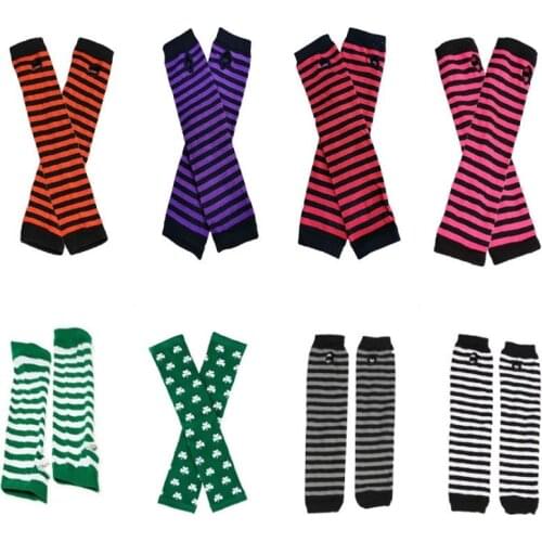 1Pair Fashion Women Lady Striped Elbow Gloves Warmer Knitted Long Fingerless Gloves Elbow Mittens Christmas Accessories Gift