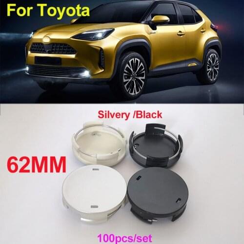 100pcs Car Wheel Hub Emblem 62mm Abs Car Center Cap 6.2cm for Carolla Camry Reiz Sienna Prius Land Cruiser Rav4 Black/silvery