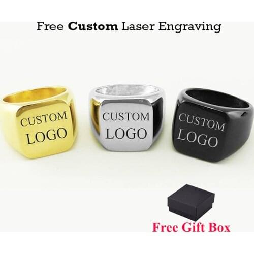 2020 Square Stainless Steel Rings for Man 18mm Chunky Punk Men Signet Ring Blank Custom Engrave Women Finger Jewelry