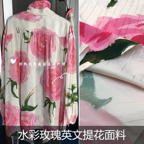 2021 European and American brand new watercolor rose English jacquard haute couture diy printed fabric