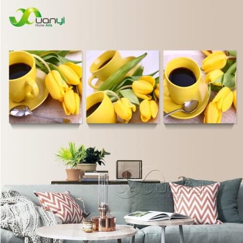 3 Panel Wall Art Coffee Painting Modern Canvas Prints Home Decor Art Still Life Coffee Oil Painting For Kitchen Wall Unframed