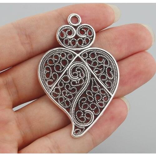 4PCS Antique Large Hollow Open Filigree Love Viana Heart Charms Pendants for DIY Jewelry Necklace Finding