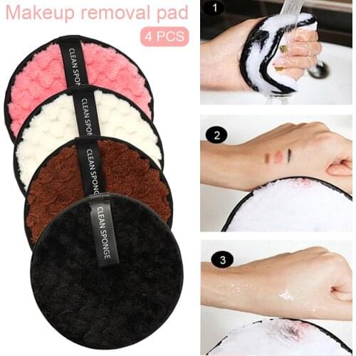 4Pcs Reusable Makeup Remover Pads Cotton Wipes Microfiber Make Up Removal Sponge Cotton Cleaning Pads Face Cleansing Pads