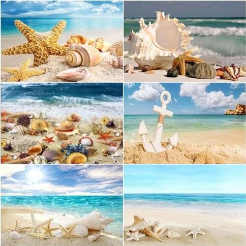 CHENISTORY Diamond Painting Full Square Sandy Beach Starfish Landscape 5D Diamond Embroidery Cross Stitch Seaside Home Decoratio