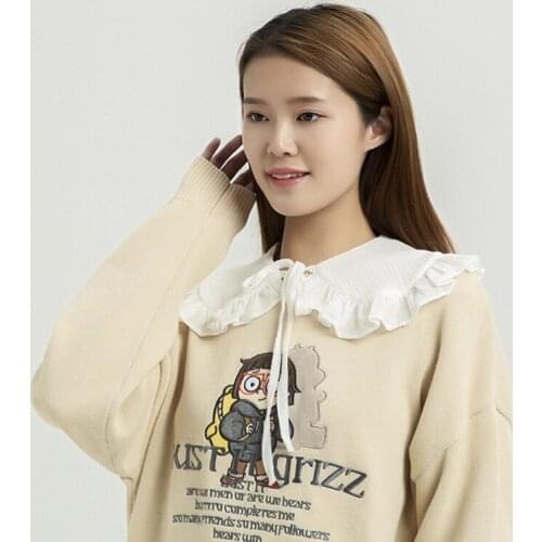 White Shawl Doll False Fake Collar for White Shawl DoGirls Ruffled Trim Detachable Half Shirt Lapel Blouse Lace-Up Bandage Scarf