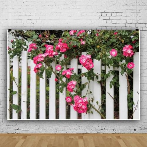 White Fence Red Flower Garden Scenery Portrait Photography Backdrop Decor Friends Photo Background Studio Photocall Props